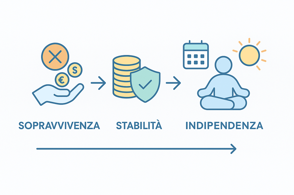 guida per tutti alla libertà finanziaria rappresenta in modo chiaro e ordinato le 3 fasi fondamentali del percorso verso la libertà finanziaria