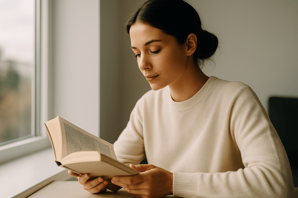 una donna che studia simboleggiando il formarsi sempre come un eterno studente