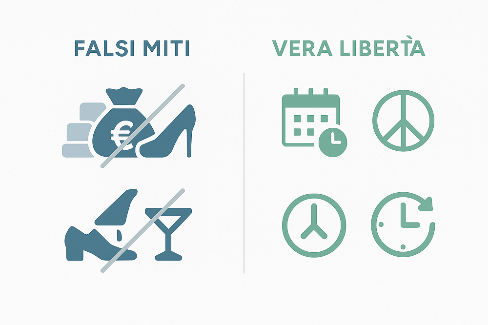 guida per tutti alla libertà finanziaria infografica con obiettivo di smascherare i falsi miti e mostrare la vera essenza della libertà finanziaria