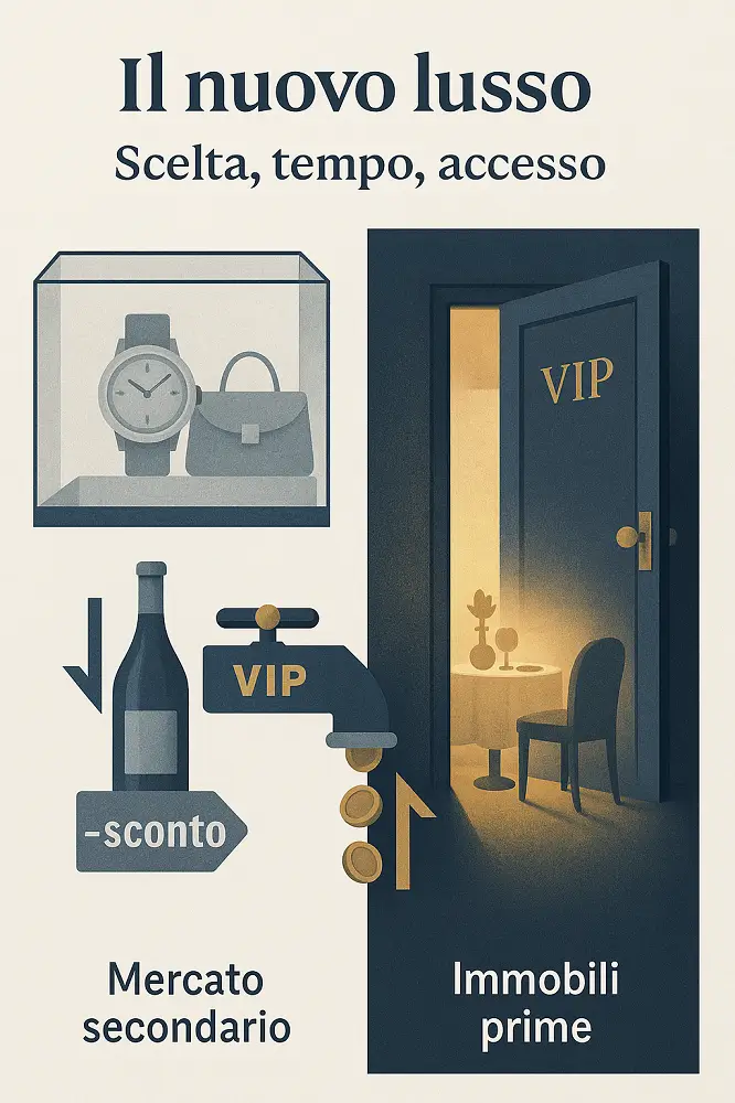 Confronto tra oggetti di lusso replicabili e accesso VIP a un’esperienza esclusiva